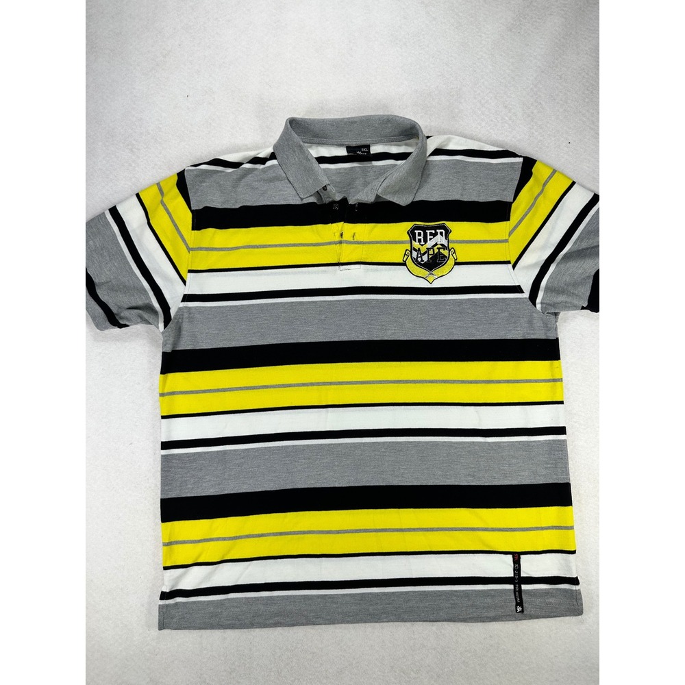 Red Ape Mens 3XL Polo Shirt Yellow Black Grey Striped Short Sleeve Y2K